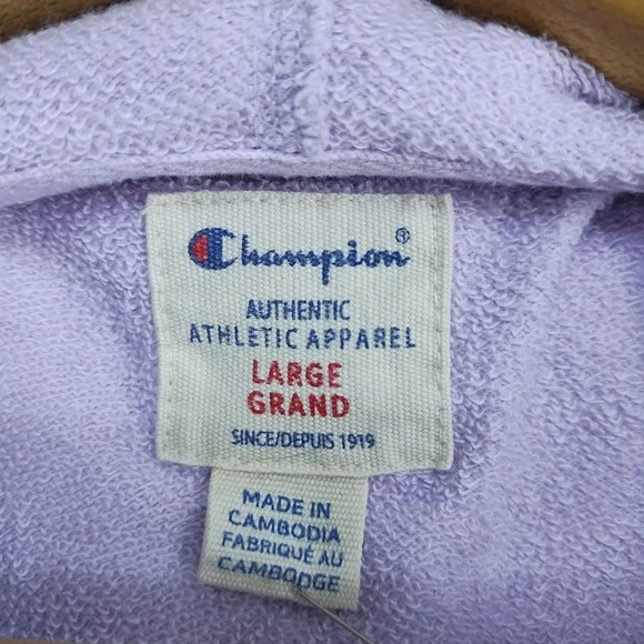 Champion Hoodie L Lavender Embroidered Script Pullover 60% Cotton 40% Polyester - Picture 4 of 6